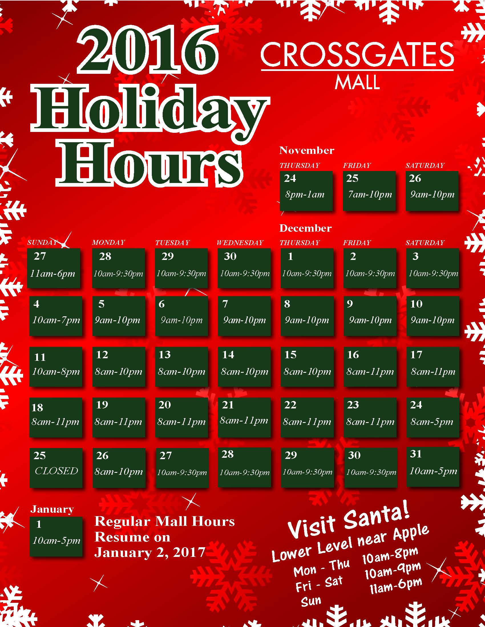 Hours - Crossgates Mall