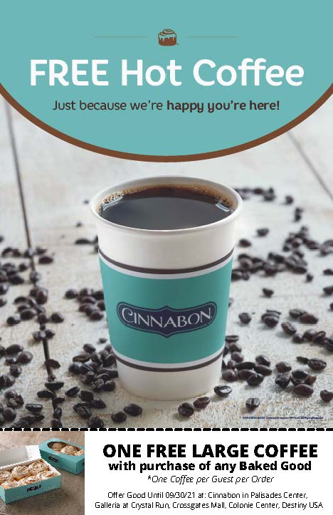 Cinnabon One LARGE Coffee per Guest per Order