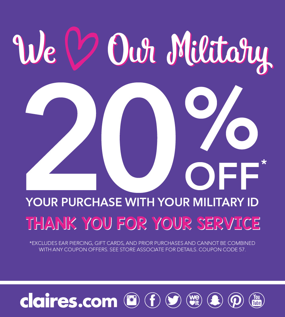 Claires Military Discount