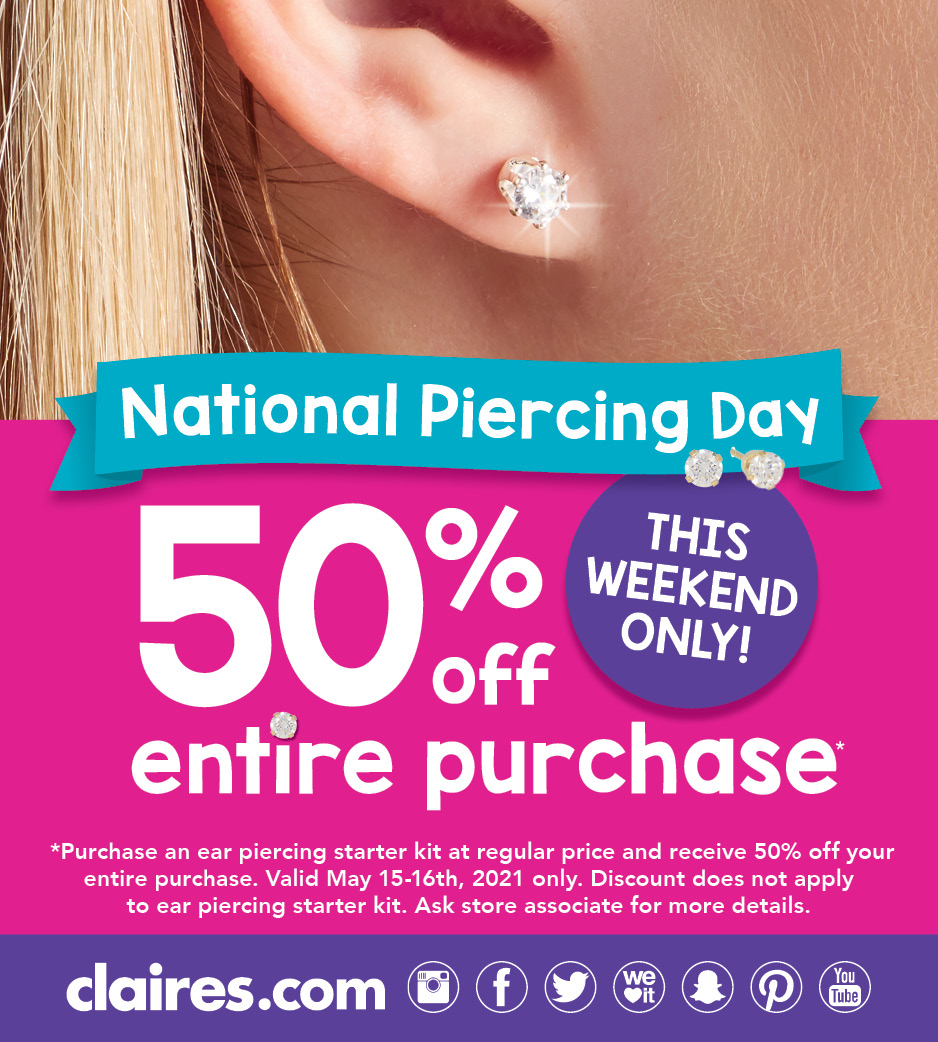Claires National Piercing Day 50