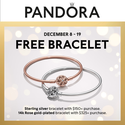 Pandora Campaign 66 Sterling silver bracelet with 150 purchase. 14k Rose gold plated bracelet with 325 purchase. EN 1000x1000 1
