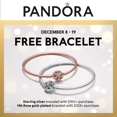 Sterling silver bracelet with 150 purchase. 14k Rose gold plated bracelet with 325 purchase. Crossgates