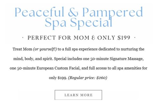 spa mothers day deal
